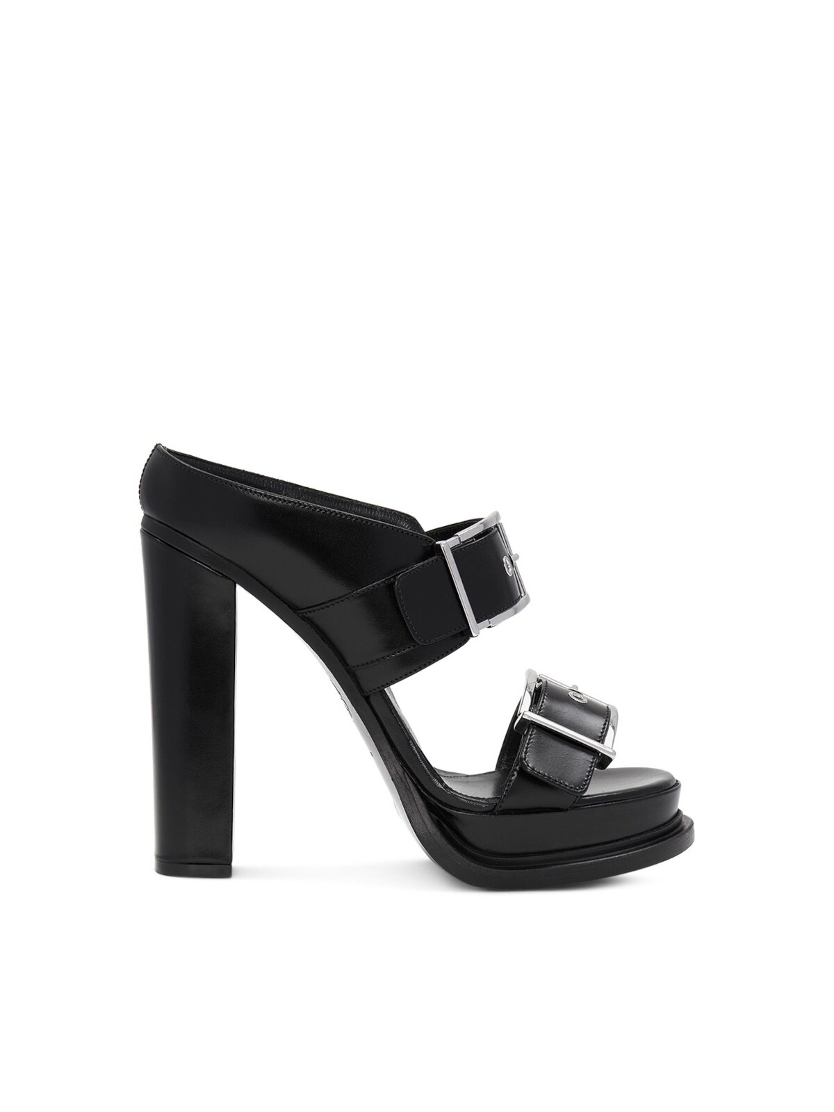 ALEXANDER MCQUEEN Womens Black 1-1/2" Platform Padded Open Toe Block Heel Buckle Leather Heeled Sandal 37