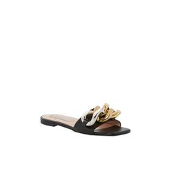 Stella Mccartney STELLAMCCARTNEY Womens Black Chain Padded Falabella Square Toe Slip On Dress Sandals Shoes 37.5