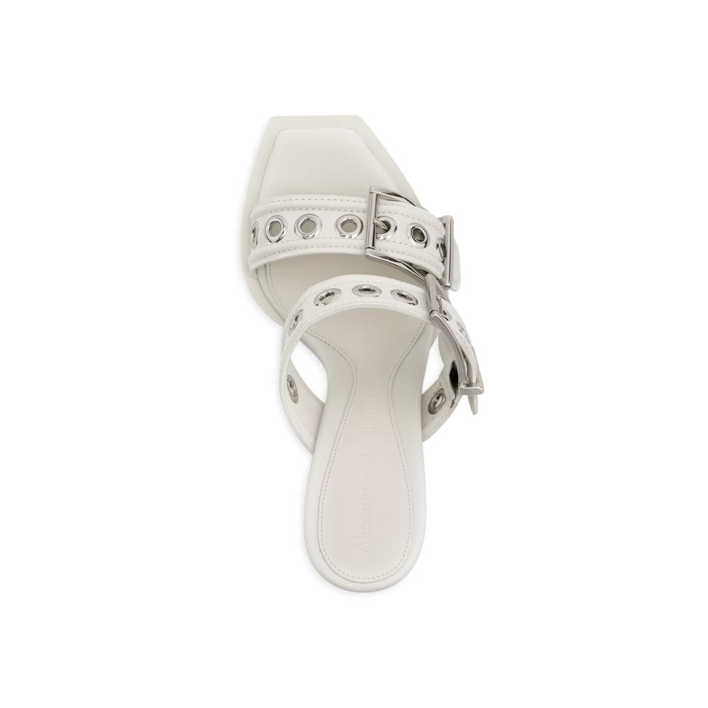 ALEXANDER MCQUEEN Womens White Grommets Padded Square Toe Stiletto Buckle Leather Heeled Sandal 39
