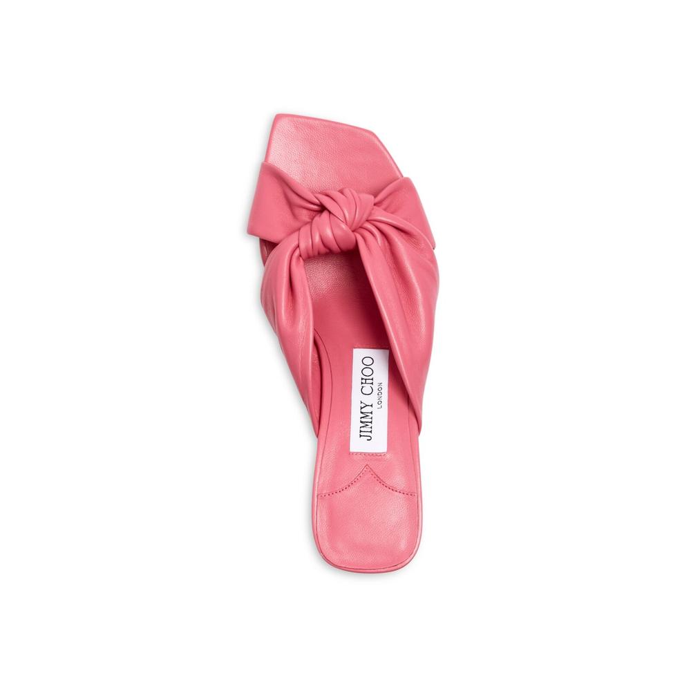 JIMMY CHOO Womens Pink Knot Detail Padded Avenue 50 Square Toe Kitten Heel Slip On Leather Dress Heeled Sandal 36