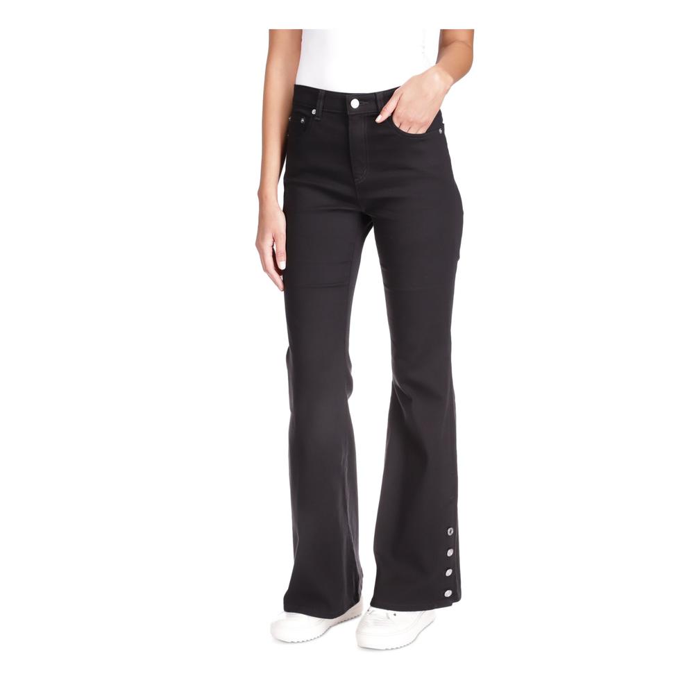 MICHAEL KORS Womens Black Zippered Pocketed Button Cuffs Flare Jeans Petites 2P