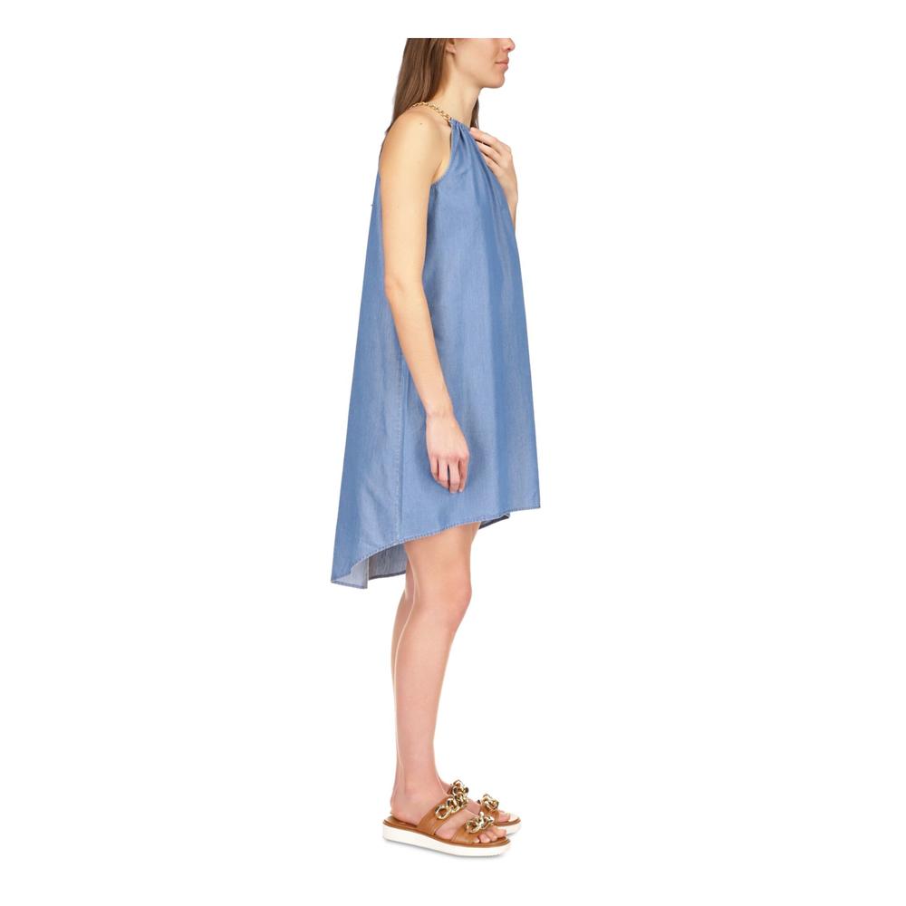 Michael Kors MICHAEL MICHAEL KORS Womens Blue Sleeveless Keyhole Knee Length Hi-Lo Dress S