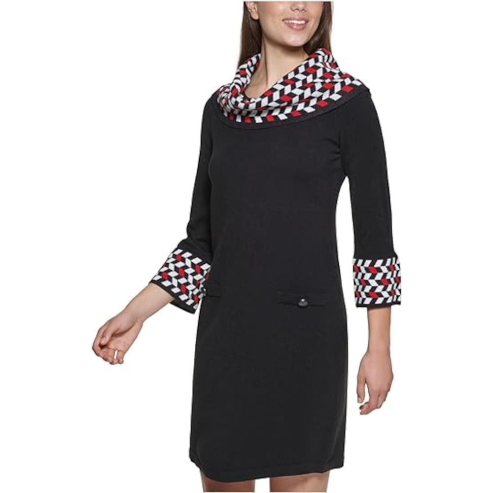 Jessica Carlyle JESSICA HOWARD Womens Black Knit Unlined Faux Pockets Sweater Dress Petites PL