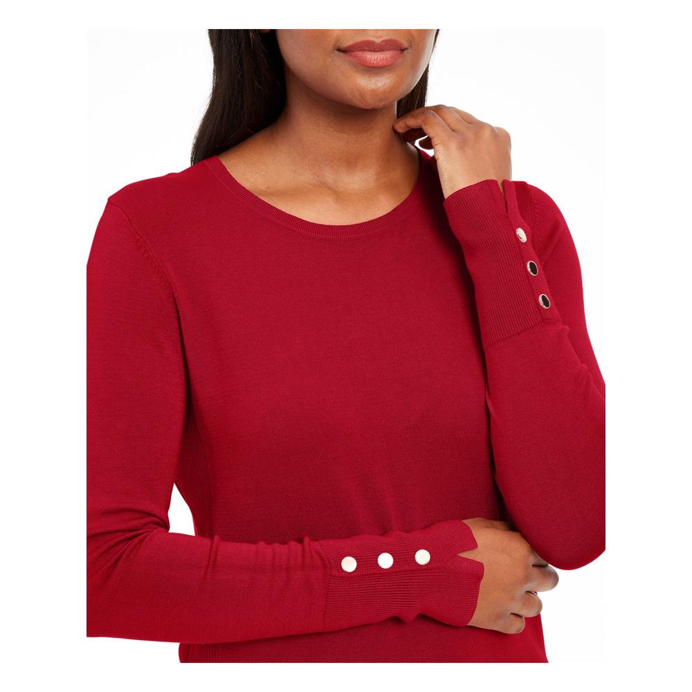 JM COLLECTION Womens Red Ribbed Long Sleeve Crew Neck Sweater Petites PXL