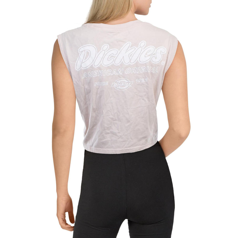 DICKIES Womens Pink Cotton Short Length Logo Graphic Short Sleeve Crew Neck T-Shirt Juniors S