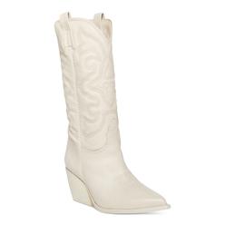 STEVE MADDEN Womens White Decorative Stitching Top Pull-Tabs West Pointed Toe Sculpted Heel Leather Western Boot 9.5