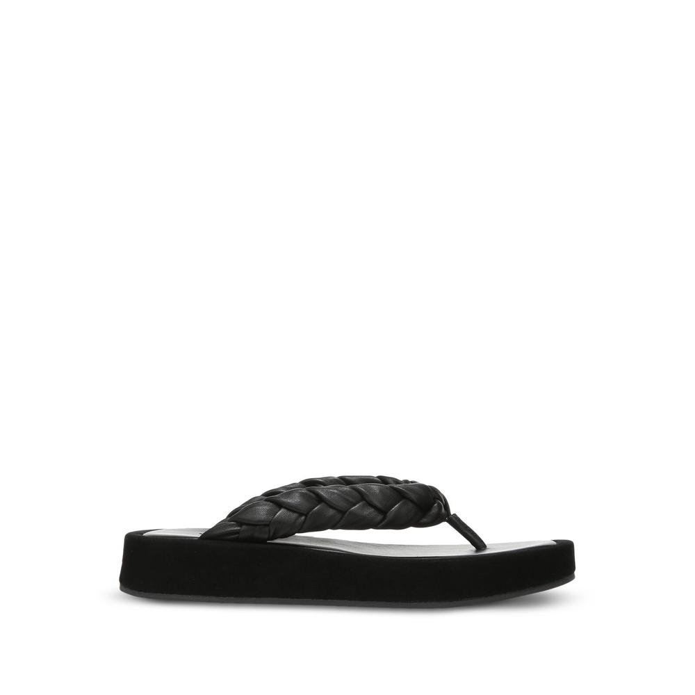 VINCE. Womens Black Braided Padded Nita Round Toe Platform Slip On Leather Flip Flop Sandal 11 M