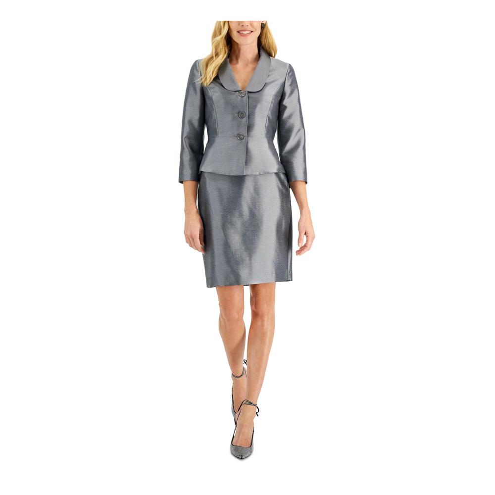 LE SUIT PETITE Womens Silver Lined Peplum Hem Blazer Skirt Suit Petites 2P