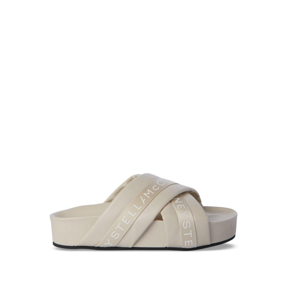 Stella Mccartney STELLAMCCARTNEY Womens Beige Logo Comfort Vesta Round Toe Platform Slip On Slide Sandals Shoes 41