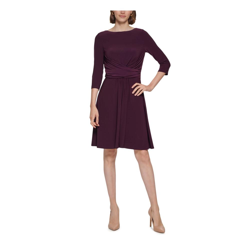 TOMMY HILFIGER Womens Purple Wrap-front Waist Lined 3/4 Sleeve Dress 8