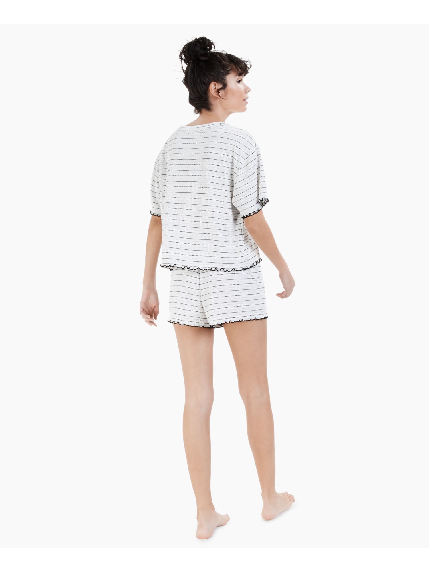 JENNI Sets White Textured Striped Short Sleeve Round Neck T-Shirt Sleepwear  Size XL
