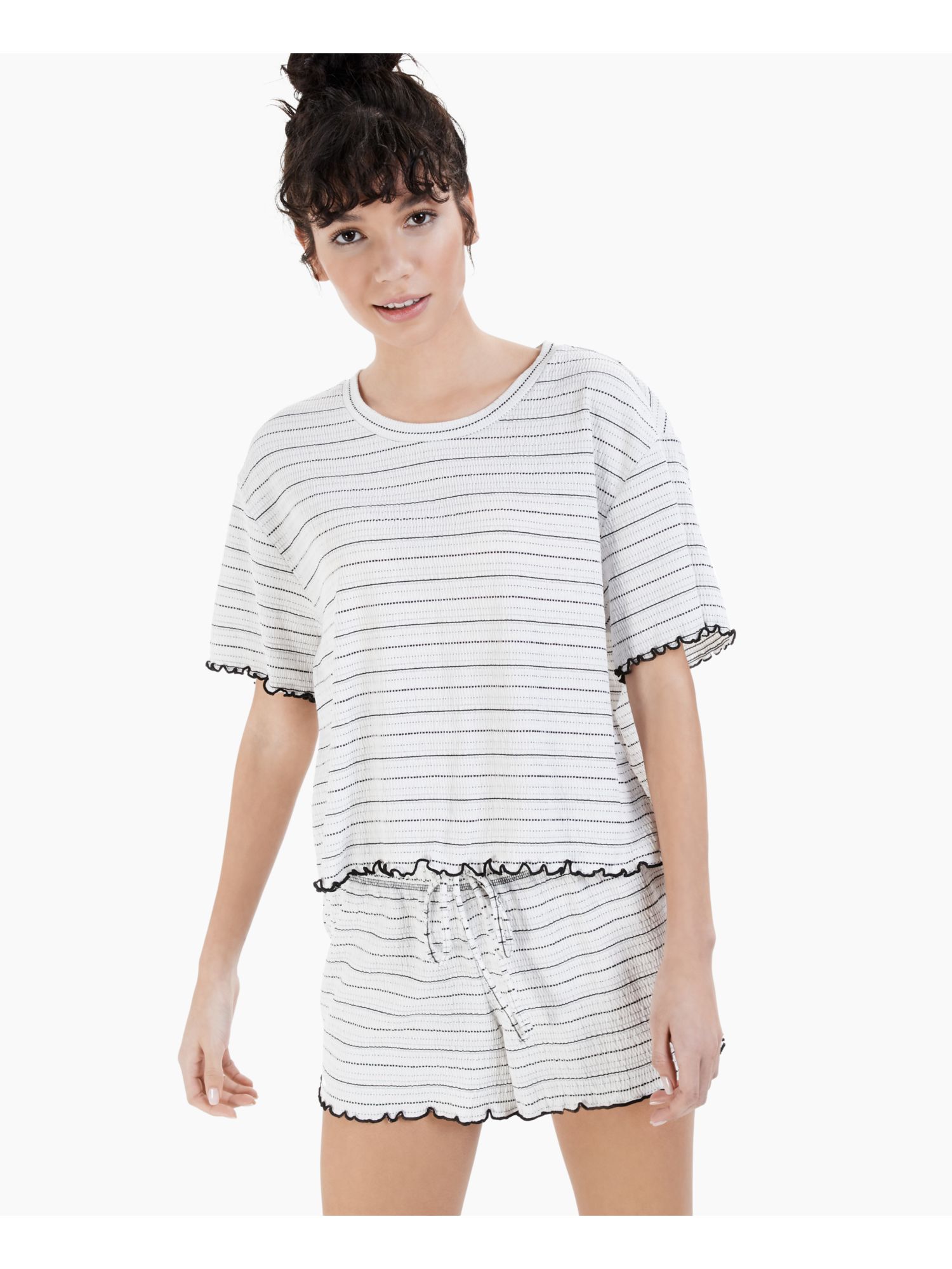 JENNI Sets White Textured Striped Short Sleeve Round Neck T-Shirt Sleepwear  Size XL