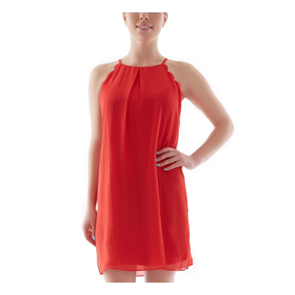 BCX Womens Red Scalloped Keyhole-back Sleeveless Halter Short Party Shift Dress S