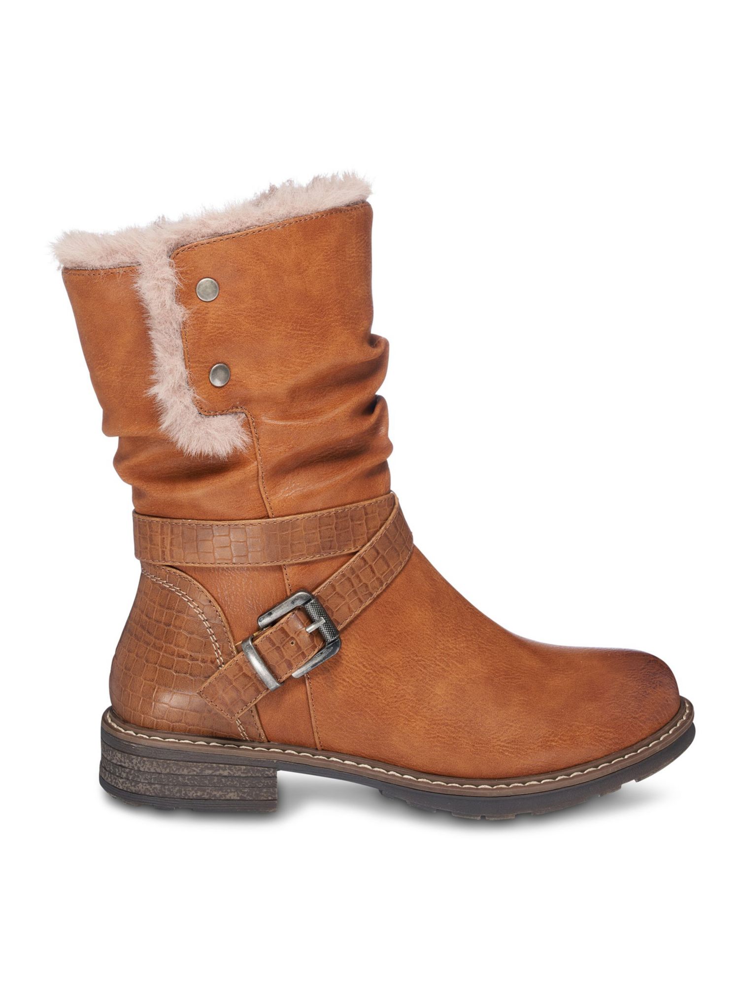 G.C. SHOES Womens Brown Sherpa Slip Resistant Buckle Accent Round Toe Snow Boots 9