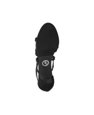 BELLA VITA Womens Black Stretch Strappy Padded Embellished Glitter Karlette Round Toe Kitten Heel Zip-Up Dress Heeled Sandal 7 W
