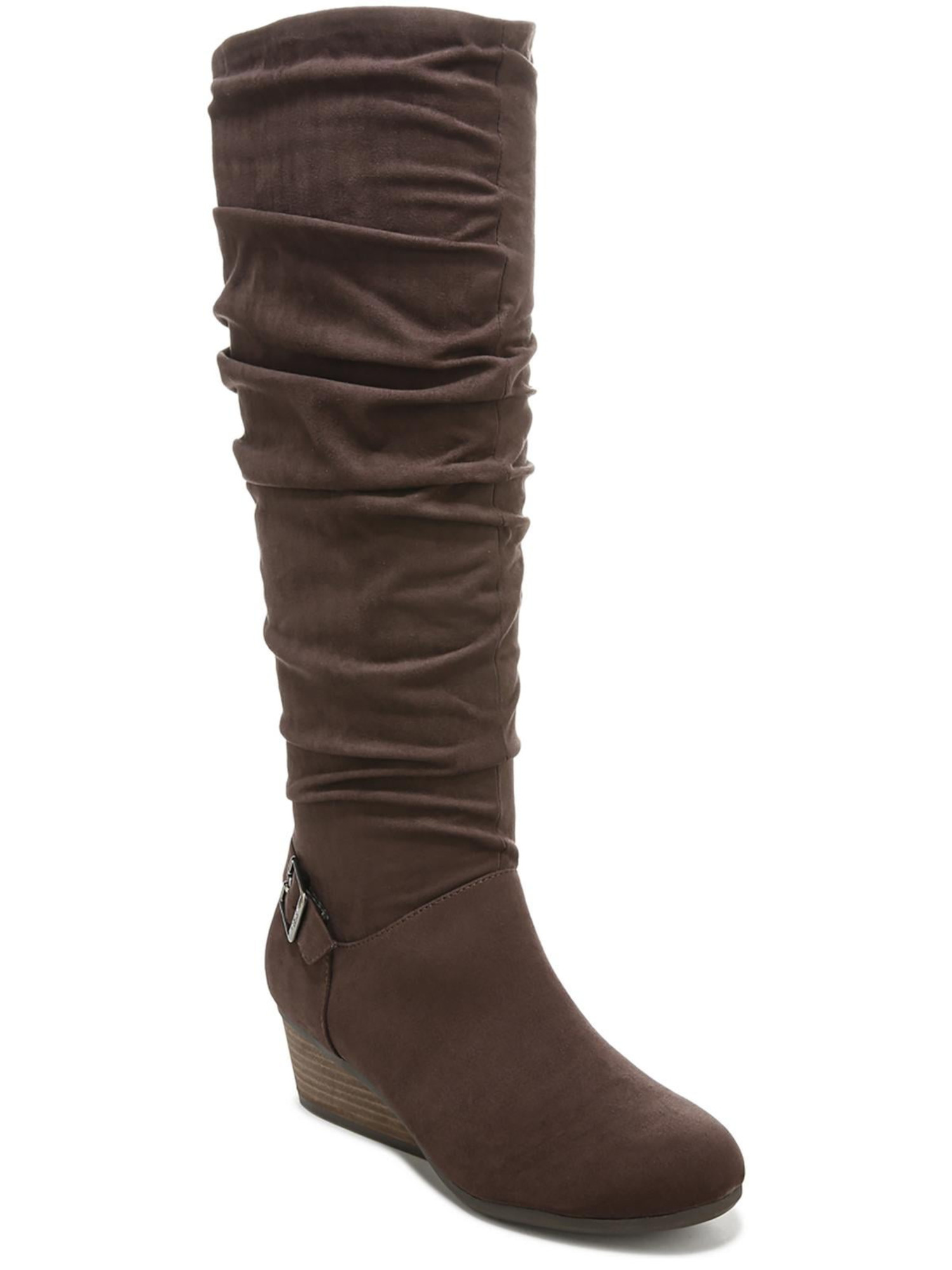 Dr. Scholl's DR SCHOLLS Womens Brown Goring Padded Buckle Accent Ruched Break Free Round Toe Wedge Zip-Up Slouch Boot 7 M