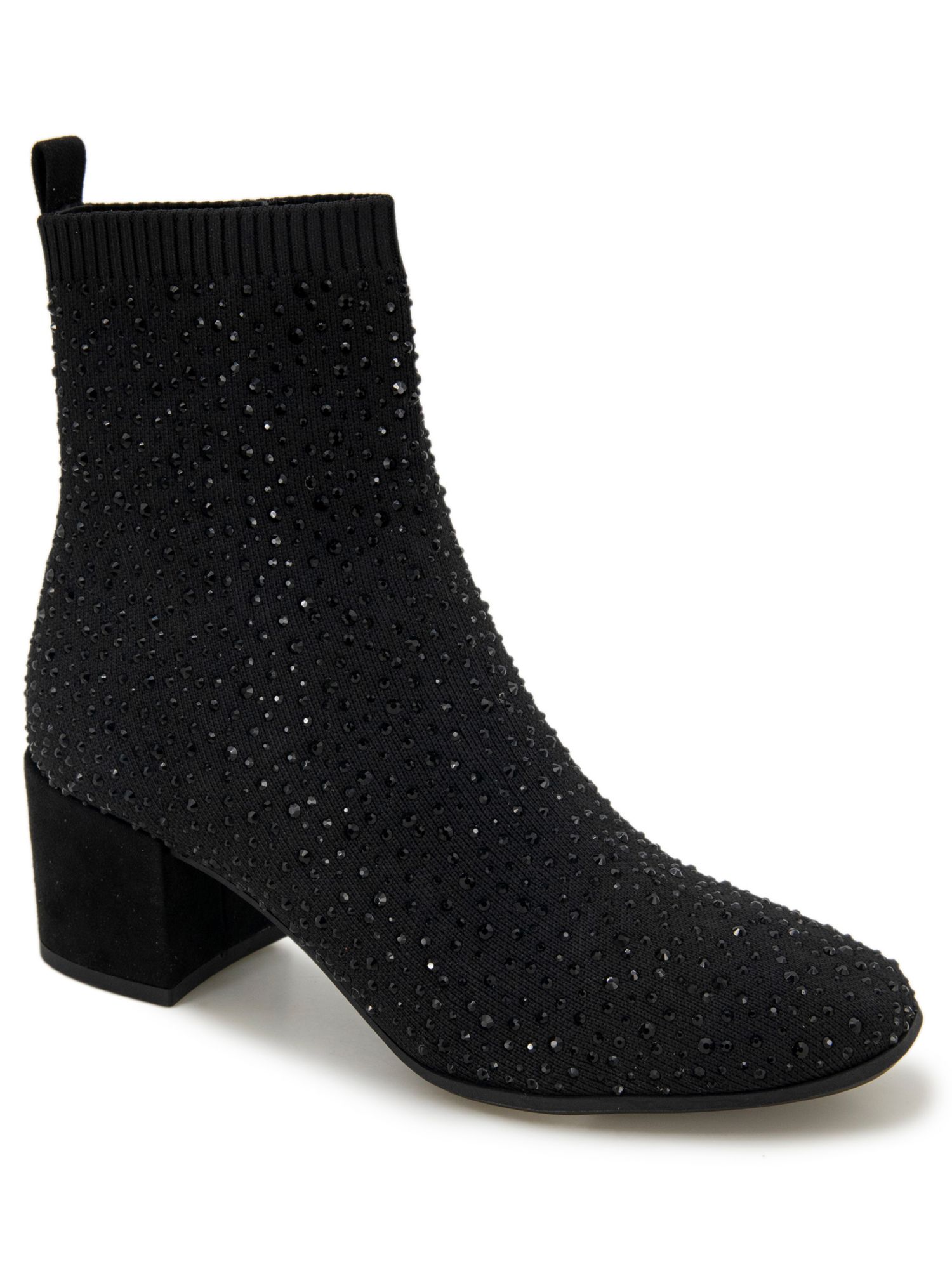 Kenneth Cole REACTION REACTION KENNETH COLE Womens Black Heel Pull-Tab Embellished Stretch Rida Square Toe Block Heel Dress Booties 8