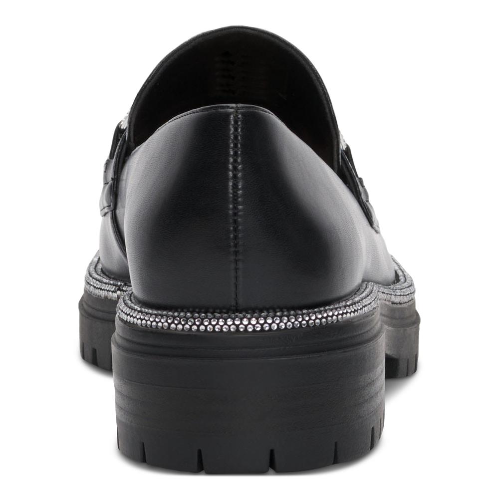 International Concepts INC Womens Black Embellished Hardware Detail Lug Sole Padded Brinnia Round Toe Block Heel Slip On Dress Loafers Shoes 7.5 M