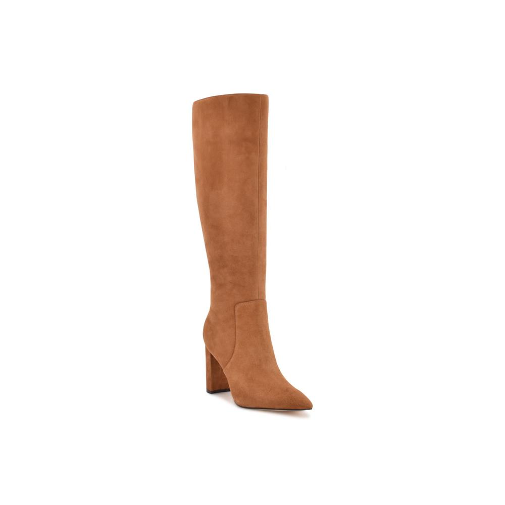 NINE WEST Womens Beige Comfort Danee Pointed Toe Block Heel Zip-Up Leather Dress Boots 9 M