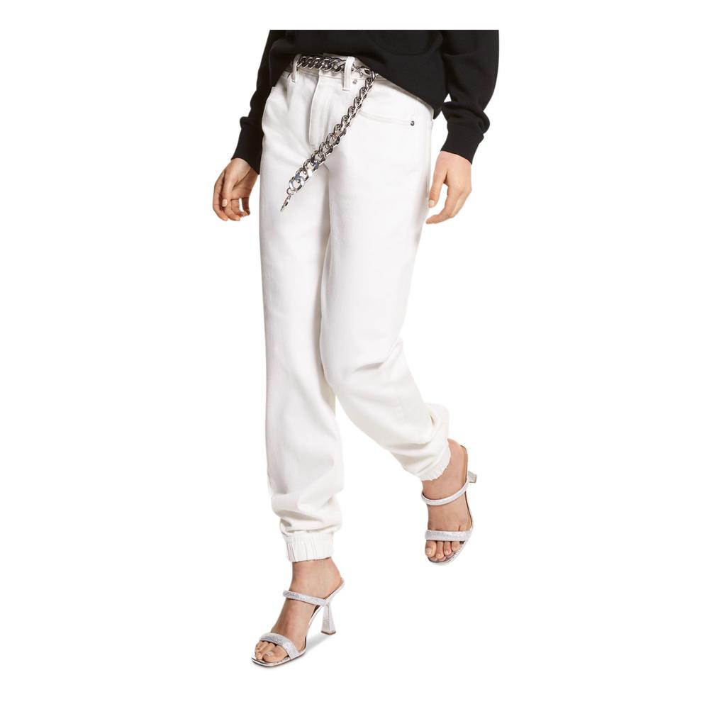 MICHAEL KORS Womens Ivory Zippered Pocketed Jogger Jeans 2