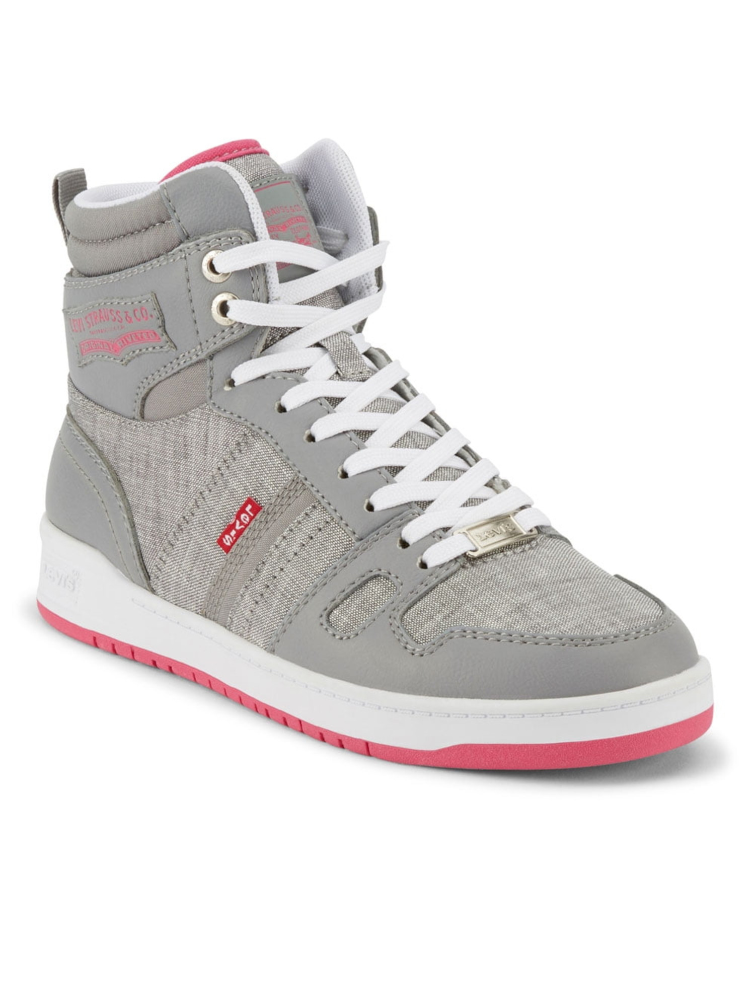 LEVI'S Womens Gray Mixed Media Cushioned 1-1/2" Platform Removable Insole Logo Bb Hi Round Toe Wedge Lace-Up Sneakers Shoes 9 M