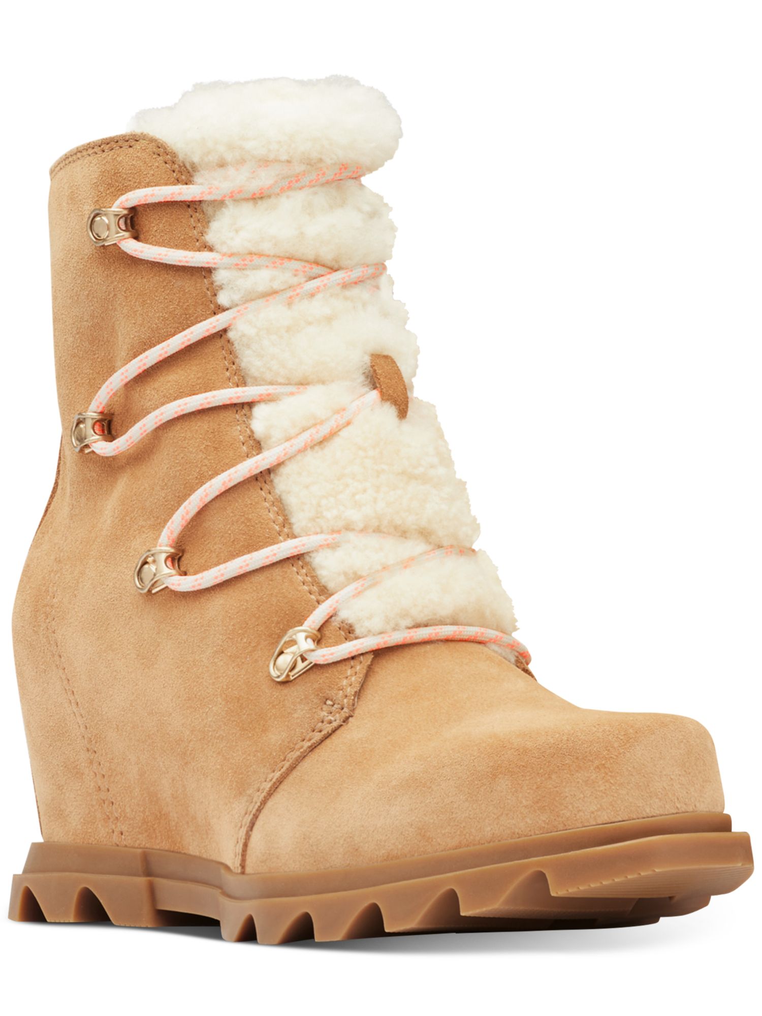 SOREL Womens Beige Shearling Tongue Padded Round Toe Lace-Up Leather Booties 5
