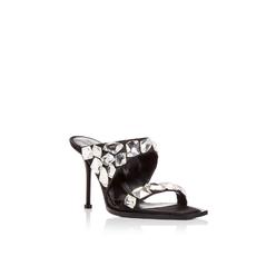 ALEXANDER MCQUEEN Womens Black Embellished Padded Square Toe Stiletto Slip On Heeled Sandal 37.5