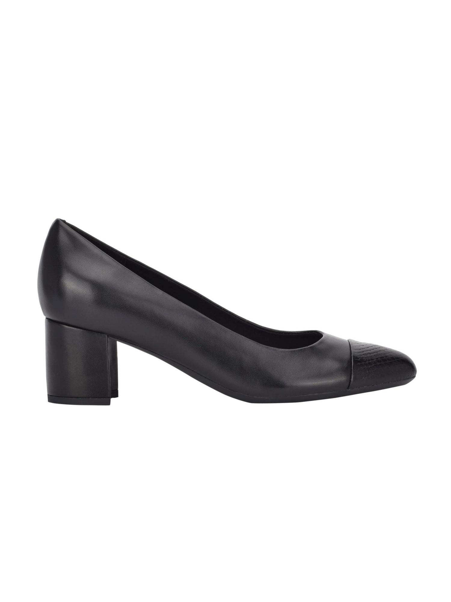 EVOLVE Womens Black Snakeskin Toe Cap Cushioned Comfort Rainie Almond Toe Block Heel Slip On Leather Pumps Shoes 8.5 M