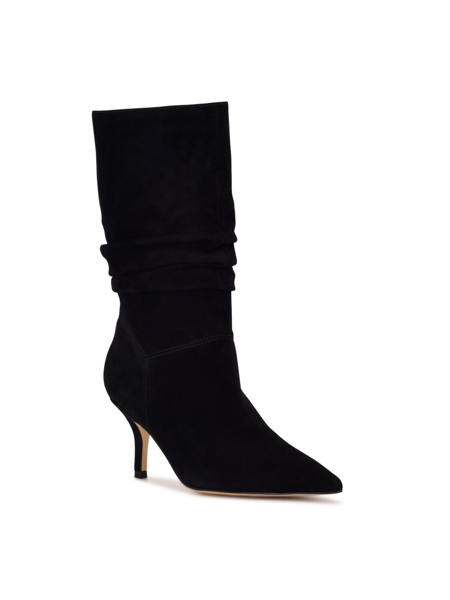 NINE WEST Womens Black Ruched Mycki Pointy Toe Stiletto Zip-Up Leather Dress Boots 6.5 M
