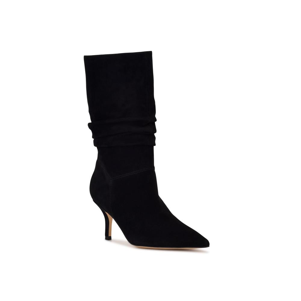 NINE WEST Womens Black Ruched Mycki Pointy Toe Stiletto Zip-Up Leather Dress Boots 6.5 M