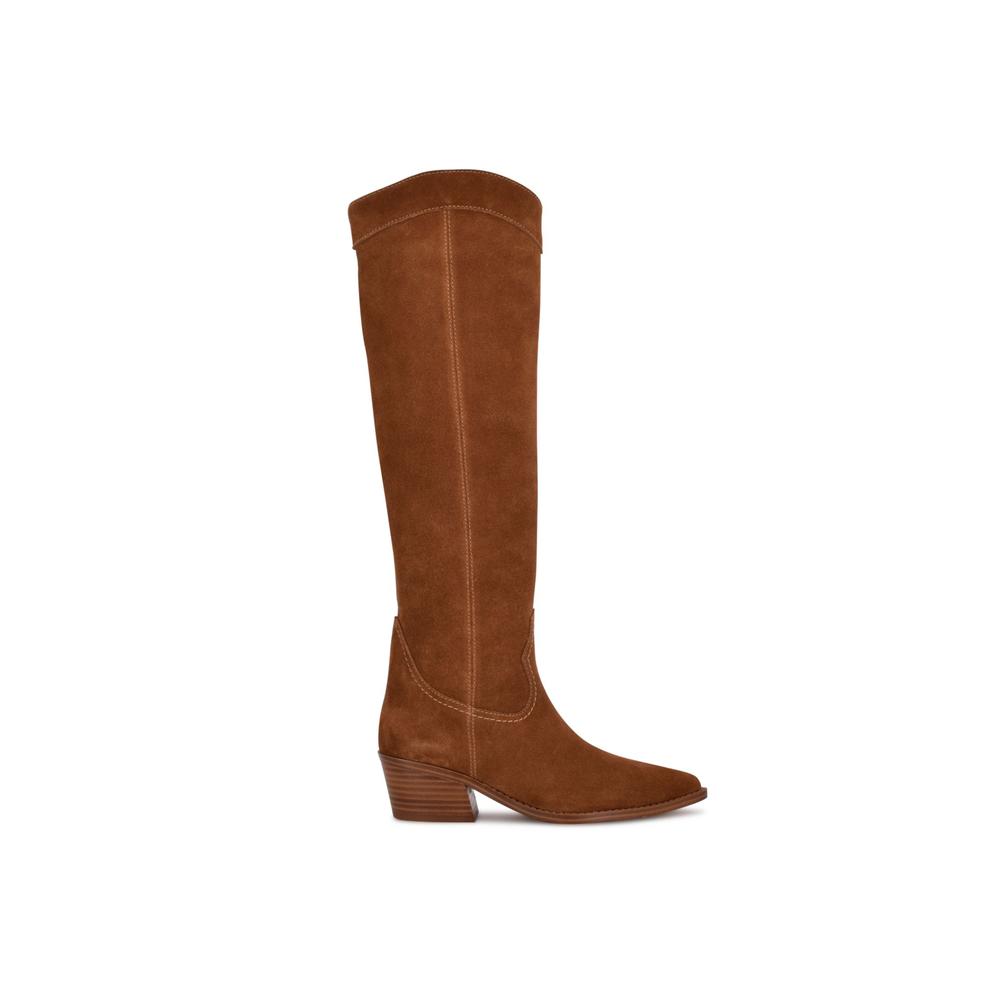 NINE WEST Womens Brown Orece Pointed Toe Block Heel Zip-Up Leather Western Boot 5.5 M