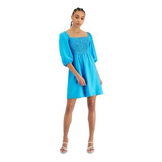 Bar III Womens Smocked Knee-Length Shift Dress Blue M Bar III Womens Smocked Knee-Length Shift Dress Blue M
