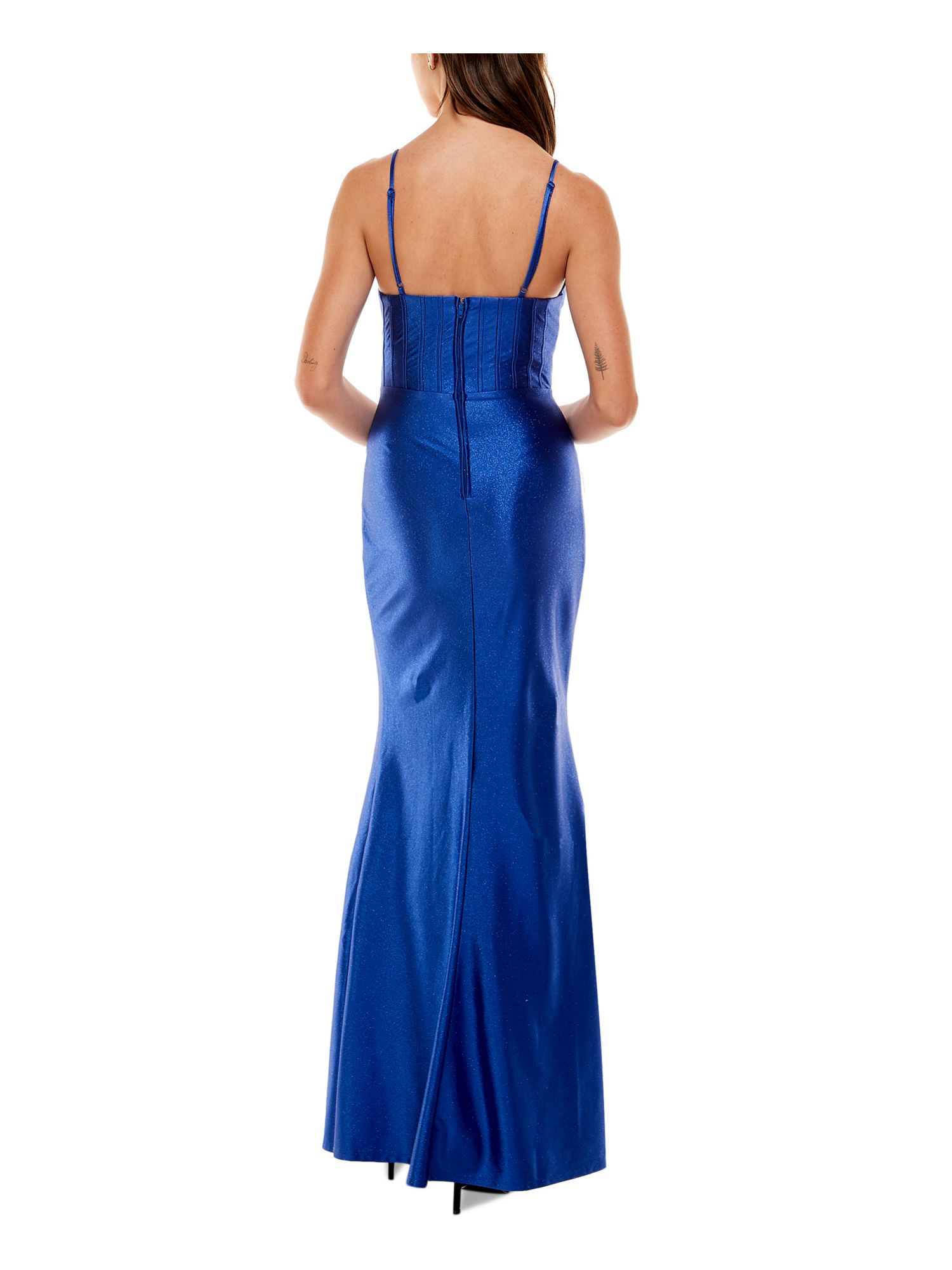 CITY STUDIO Womens Blue Corset-bodice Thigh High Slit Dress 5