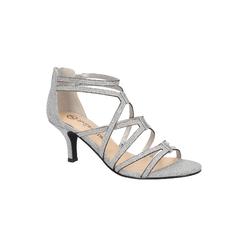 BELLA VITA Womens Silver Embellished Strappy Karlette Round Toe Kitten Heel Zip-Up Dress Heeled Sandal 9.5 M