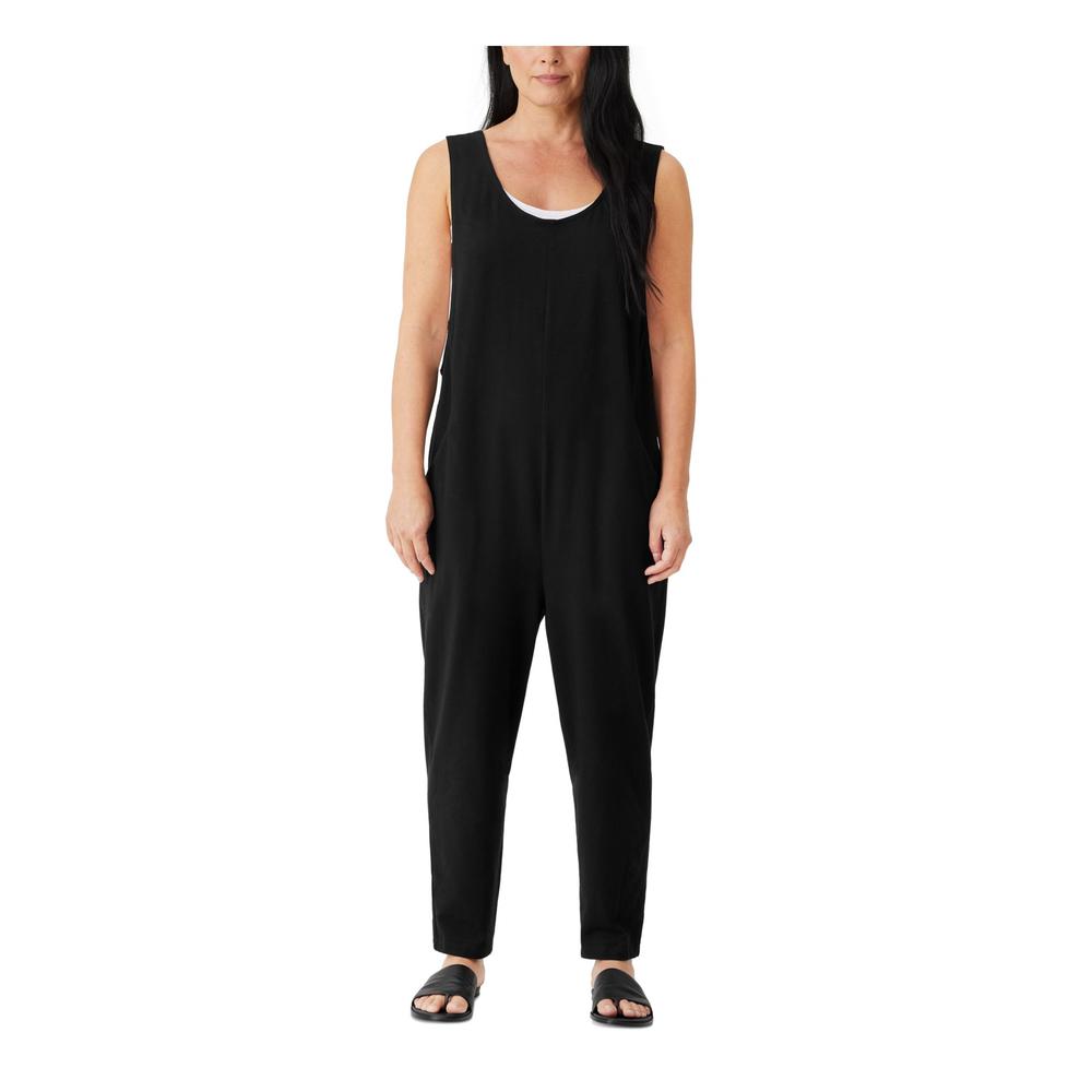 EILEEN FISHER Womens Black Pocketed Relaxed Fit Sleeveless Scoop Neck Straight leg Jumpsuit Petites PP
