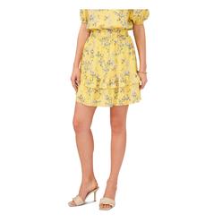 VINCE CAMUTO Womens Yellow Smocked Textured Lined Pull On Floral Mini Ruffled Skirt S