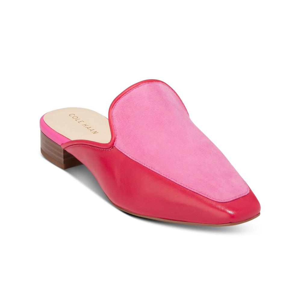 COLE HAAN Womens Pink Color Block Padded Perley Square Toe Block Heel Slip On Leather Mules 7 B