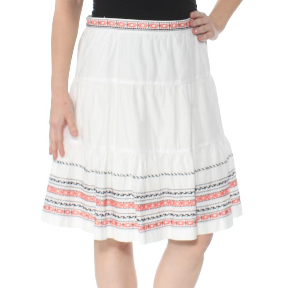 TOMMY HILFIGER Womens White Embroidered Knee Length Skirt S