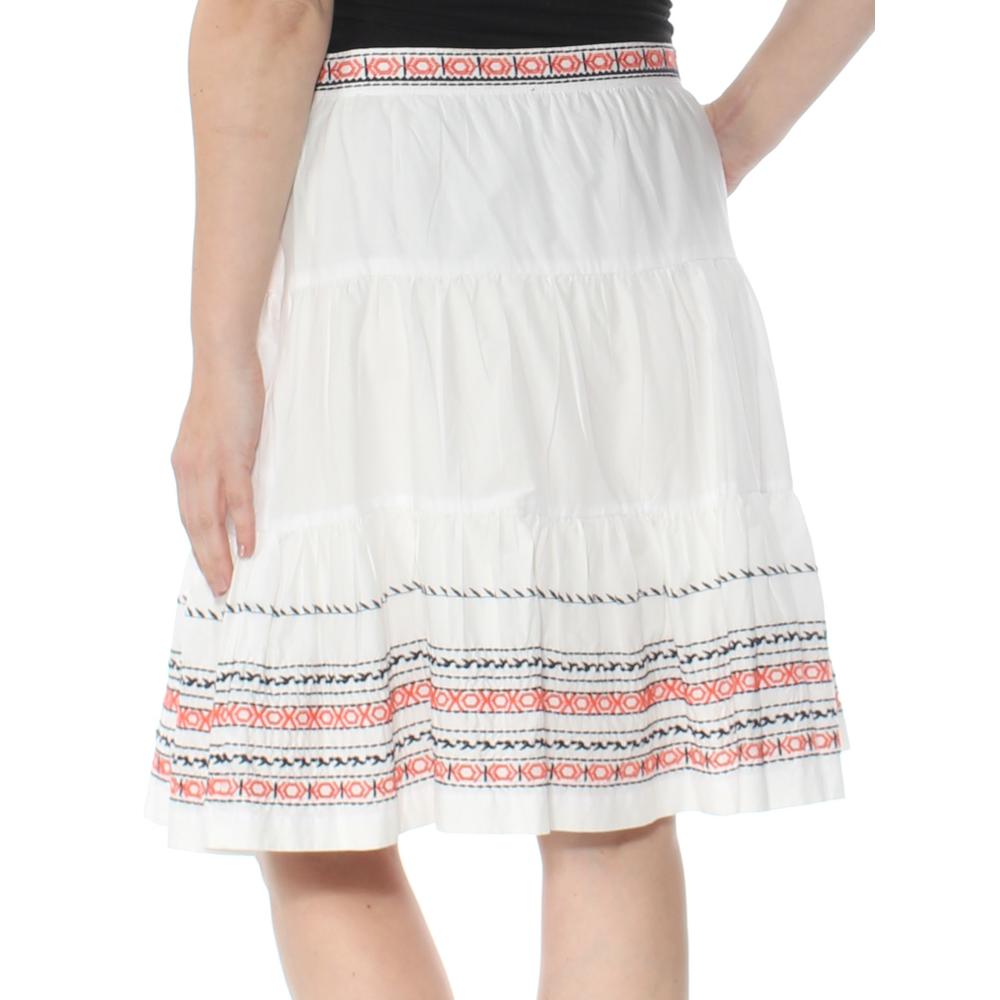 TOMMY HILFIGER Womens White Embroidered Knee Length Skirt S