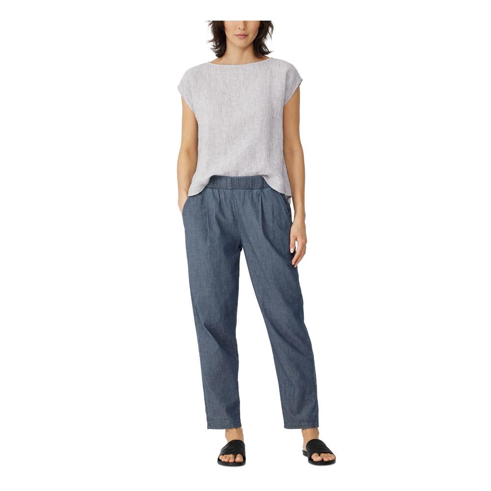 EILEEN FISHER Womens Blue Pleated Pocketed Elastic Waist Pull-on High Waist Pants Petites PS \ PP