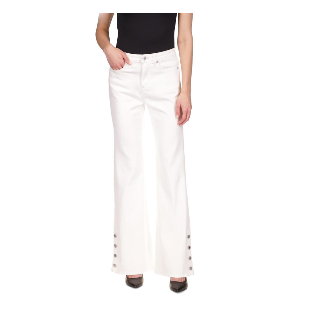 Michael Kors MICHAEL MICHAEL KORS Womens White Zippered Pocketed Button Detail Cuffs High Waist Jeans 4