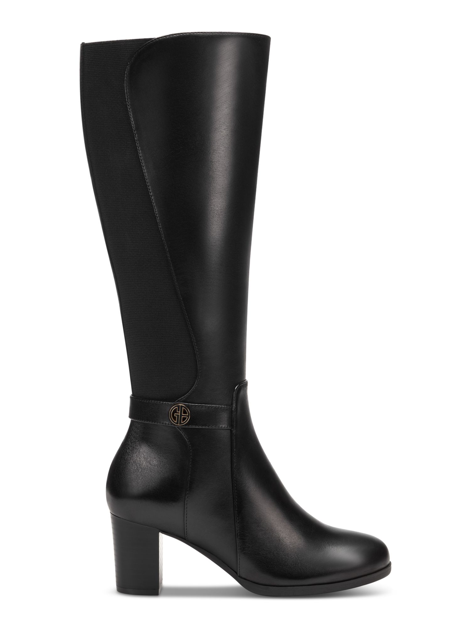 GIANI BERNINI Womens Black Buckled Strap Detail Goring Cushioned Mia Round Toe Block Heel Zip-Up Leather Riding Boot 7 M