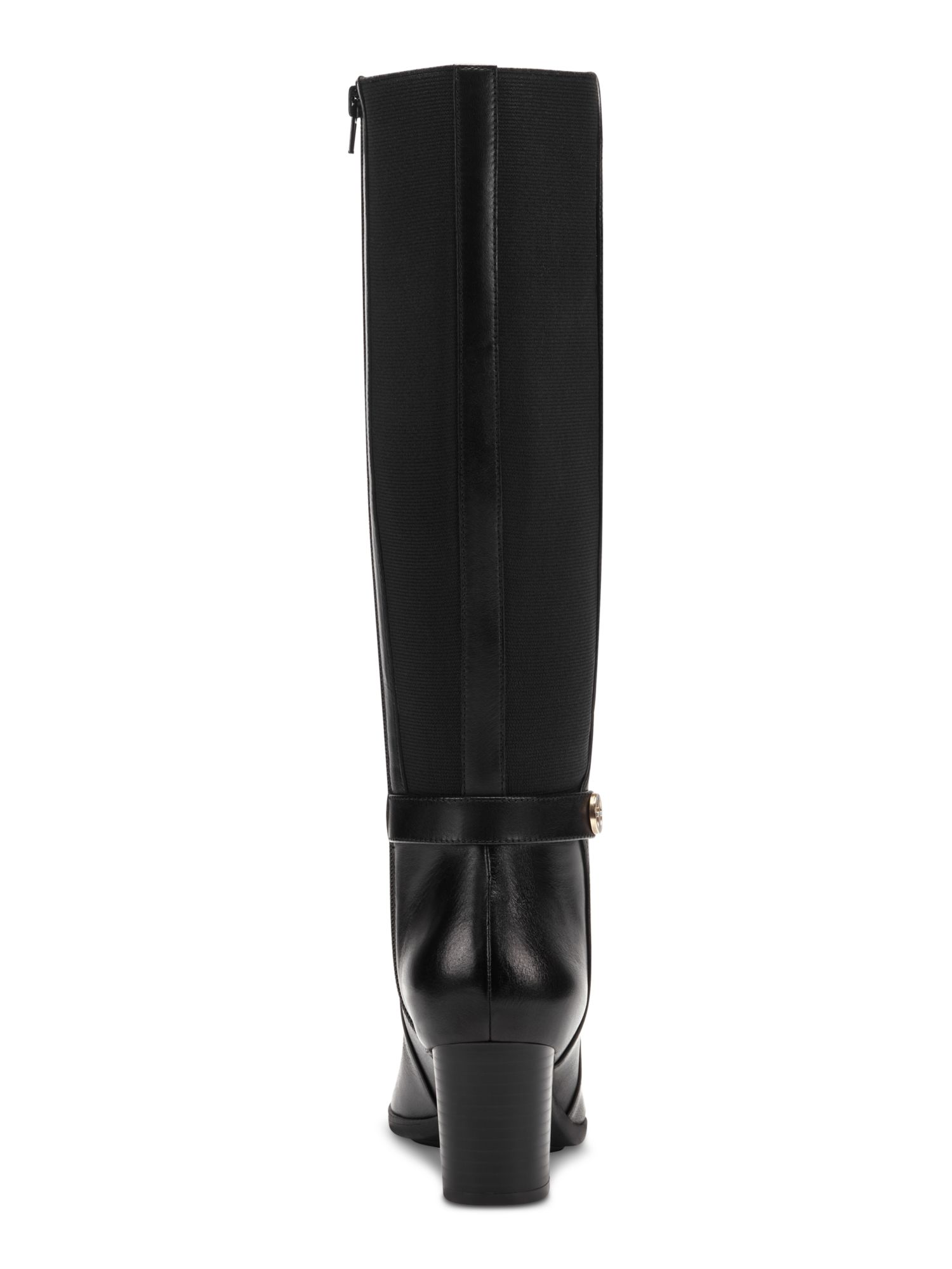GIANI BERNINI Womens Black Buckled Strap Detail Goring Cushioned Mia Round Toe Block Heel Zip-Up Leather Riding Boot 7 M
