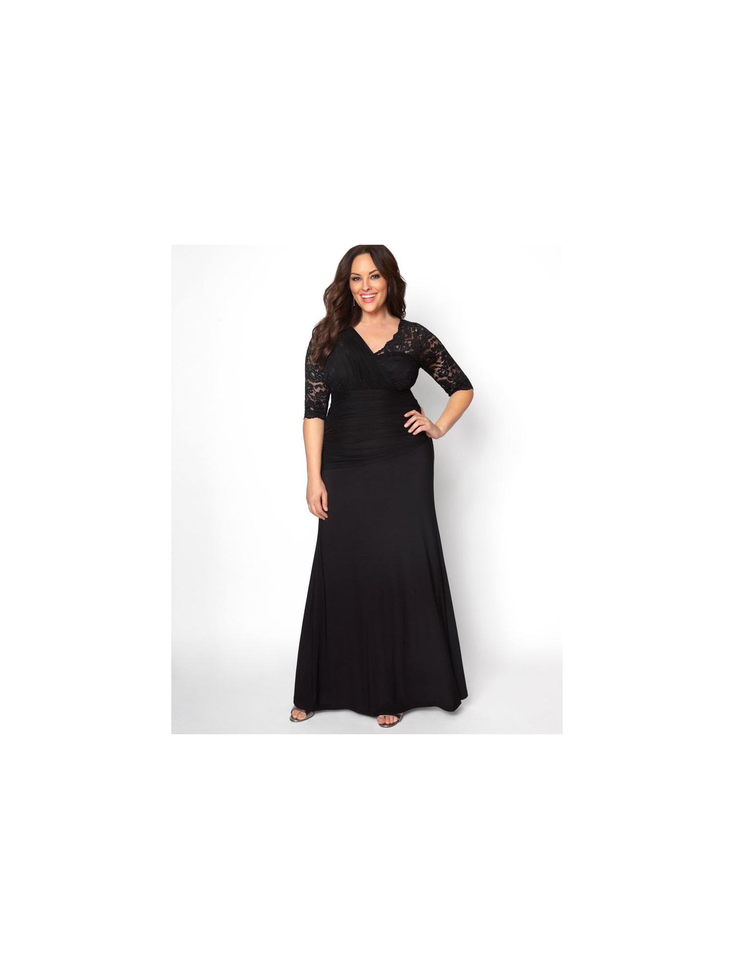 KIYONNA Womens Black Lined  3/4 Sleeve Full-Length Formal Gown Dress Plus 1X