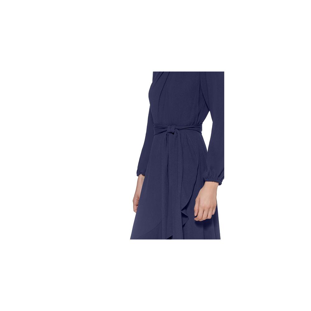 Jessica Carlyle JESSICA HOWARD Womens Navy Belted Hem Lined Long Sleeve Midi Dress Petites 12P