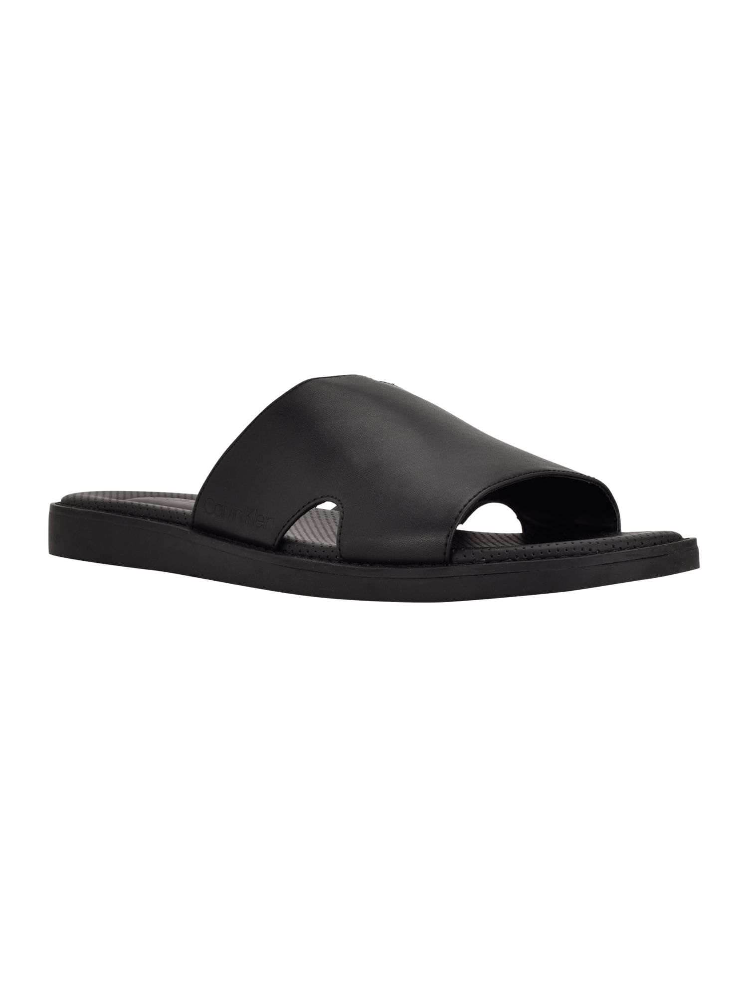 CALVIN KLEIN Mens Black Padded Goring Ethan Round Toe Wedge Slip On Slide Sandals Shoes 11.5