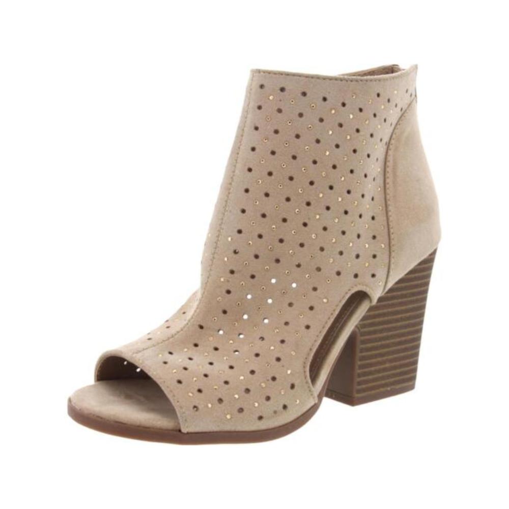 RAMPAGE Womens Beige Peek-A-Boo Side Cutouts Stacked Heel Studded ...