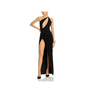 MONOT Womens Black Stretch Cut Out Zippered High Slit Sleeveless Asymmetrical Neckline Full-Length Evening Gown MONOT Womens Black Stretch Cut Out Zippered High Slit Sleeveless Asymmetrical Neckline Full-Length Evening Gown