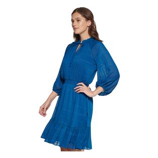 DKNY Womens Blue Tie Waist Lined Pullover 3/4 Sleeve Split Fit + Flare Dress 4 DKNY Womens Blue Tie Waist Lined Pullover 3/4 Sleeve Split Fit + Flare Dress 4