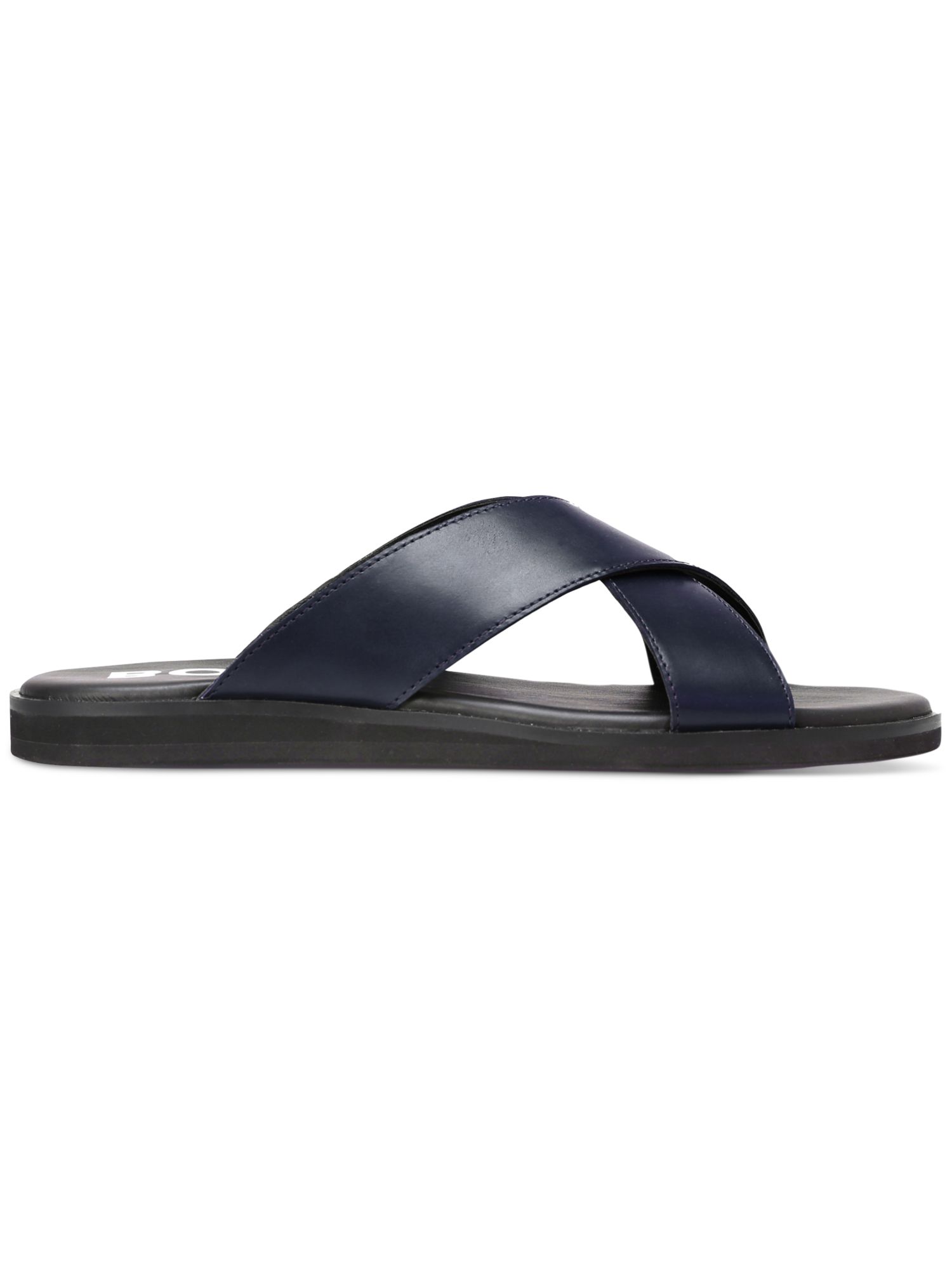 BOSS Mens Navy Cross Straps Darrel Toe Slip On Leather Slide  display picture 1